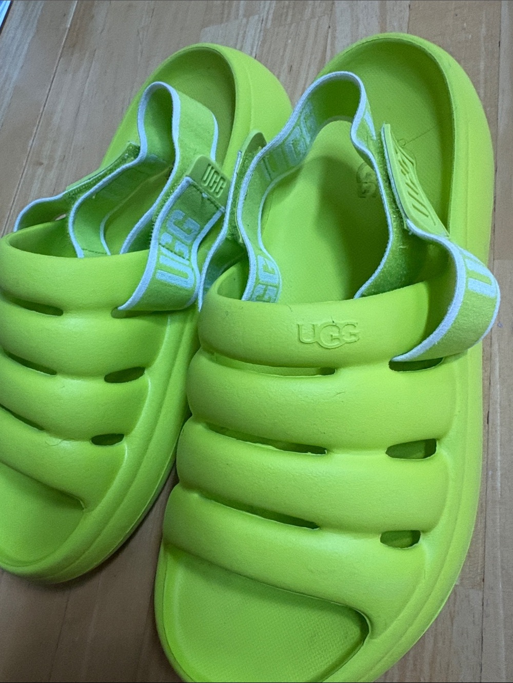 UGG Neon Lime Slide Sandals - Picture 2 of 6